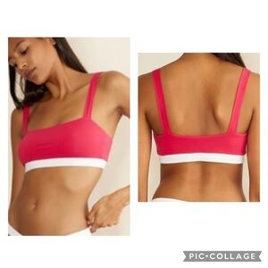 ONIA Women’s ZOE Bikini Top Raspberry With White Trim $75 MSRP Size Medium